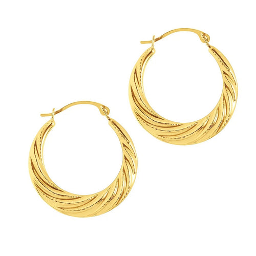 10k Yellow Gold Textured Graduated Twist Hoop Earrings