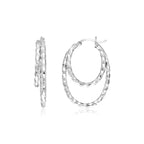 Sterling Silver Double Oval Textured Hoop Earrings