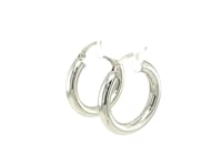 Polished Rhodium Plated Thick Hoop Earrings in Sterling Silver (4x20mm)