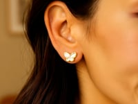 14K Yellow Gold Mother of Pearl Butterfly Stud Earrings