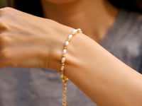 14K Yellow Gold Faceted Bead and Freshwater Pearl Bracelet (3.00 mm)