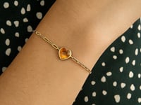 14K Yellow Gold Citrine Heart Bracelet (1.50 mm)