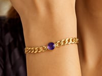 14K Yellow Gold Amethyst Curb Chain Bracelet (3.60 mm)