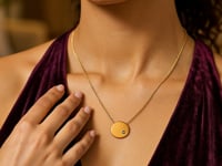14k Yellow Gold Necklace with Polished Round Pendant with Diamond