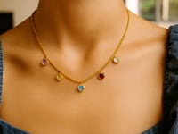 14K Yellow Gold Multi Gemstone Heart Necklace (1.50 mm)