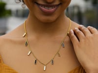 14K Yellow Gold Onyx And MOP Inlay Station Necklace