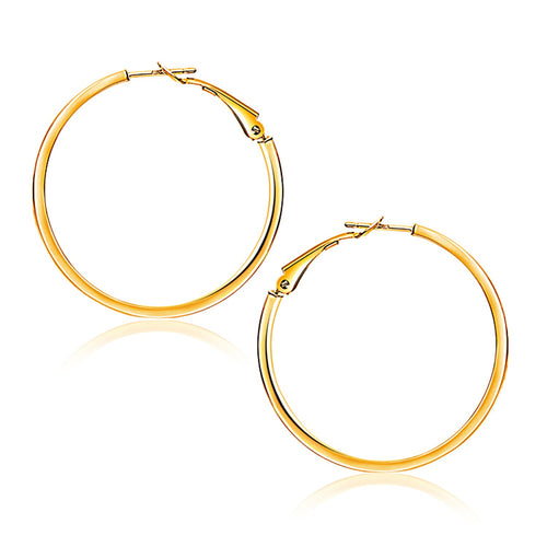14K Yellow Gold Flat Hoop Earrings (1 1/4 inch Diameter)
