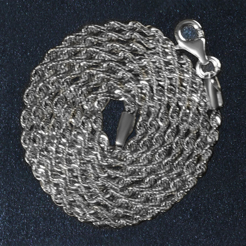 14k White Gold Solid Diamond Cut Rope Chain (1.80 mm)