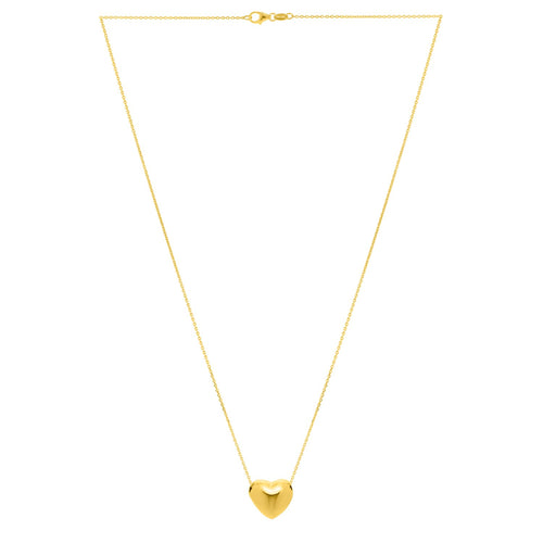 Small Puffed Heart Necklace in 14K Yellow Gold