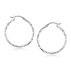 14k White Gold Diamond Cut Hoop Earrings(2x30mm)