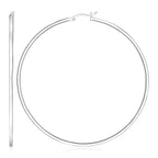 Sterling Silver Large Rectangular Profile Polished Hoop Earrings(75mm)
