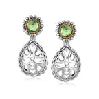 18K Yellow Gold and Sterling Silver Green Amethyst Embellished Drop Earrings