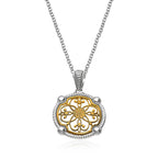 14K Yellow Gold and Sterling Silver Necklace with Fancy Floral Filigree Pendant