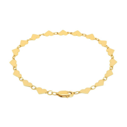 14k Yellow Gold 7 inch Mirrored Heart Chain Bracelet (5.00 mm)