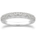 14k White Gold Triple Multi-Row Micro- Pave Diamond Wedding Ring Band