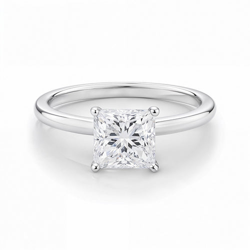 1 Carat Princess Lab Grown IGI G/VS1 Diamond Solitaire Ring in 14K White Gold