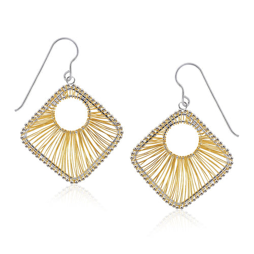 Designer Sterling Silver and 14K Yellow Gold Geometric Thread Earrings