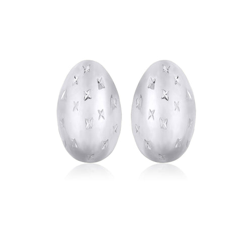 14K White Gold Sparkle Kiss Diamond-cut Oval Stud Earrings