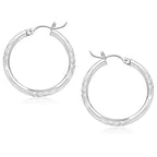 14k White Gold Diamond Cut Hoop Earrings (3x25mm)