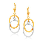14k Two Tone Gold Intertwined Oval Shapes Dangling Earrings