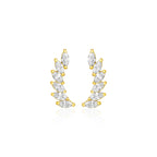 14k Yellow Gold Leaf Motif Climber Post Earrings with Marquise Cubic Zirconias