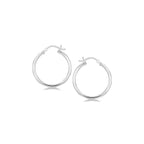 Sterling Silver Rhodium Plated Thin and Polished Hoop Motif Earrings (2x25mm)