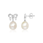 Sterling Silver Bow Earrings with Freshwater Pearls