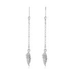 Sterling Silver Textured Leaf and Chain Dangle Earrings