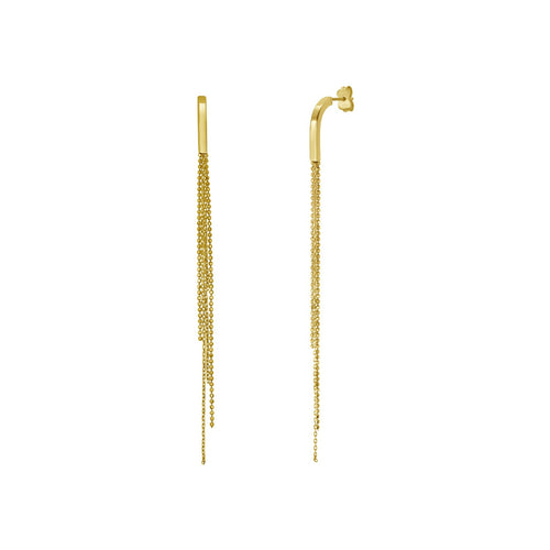 14K Yellow Gold Multi Chain Drop Earrings