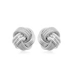 14k White Gold Love Knot with Ridge Texture Earrings