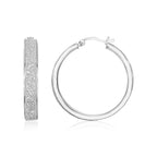 Sterling Silver Glitter Texture Round Hoop Earrings