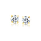 14k Yellow Gold Stud Earrings with White Hue Faceted Cubic Zirconia(6mm)