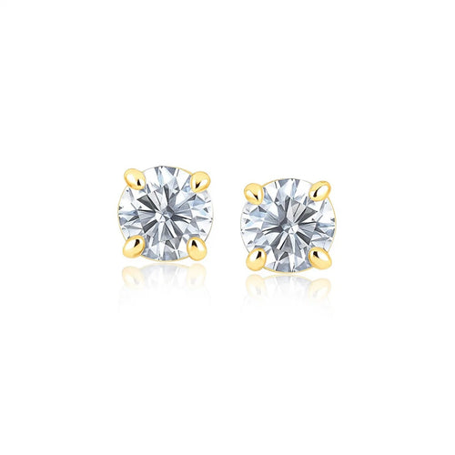 14k Yellow Gold Stud Earrings with White Hue Faceted Cubic Zirconia(6mm)