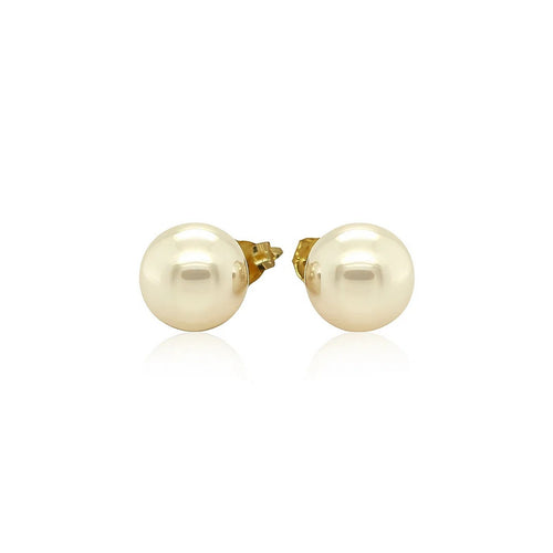 14k Yellow Gold Freshwater Cultured White Pearl Stud Earrings (7mm)