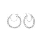 14K White Gold Ice Chain Round Hoops Earrings