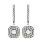 14k White Gold Double Halo Cushion Outer Shaped Diamond  Earrings (3/4 cttw)