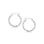 Sterling Silver Faceted Design Hoop Earrings with Rhodium Plating(2x15mm)
