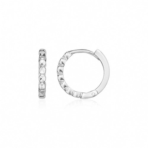 14k White Gold Petite Textured Round Hoop Earrings