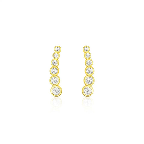 14k Yellow Gold Graduated Circles Climber Post Earrings with Cubic Zirconias