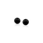 14k White Gold Stud Earrings with Black Faceted Cubic Zirconia(5mm)