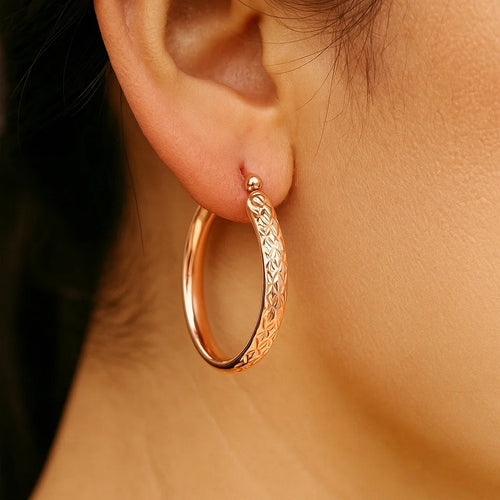14k Rose Gold Hammered Oval Hoop Earrings
