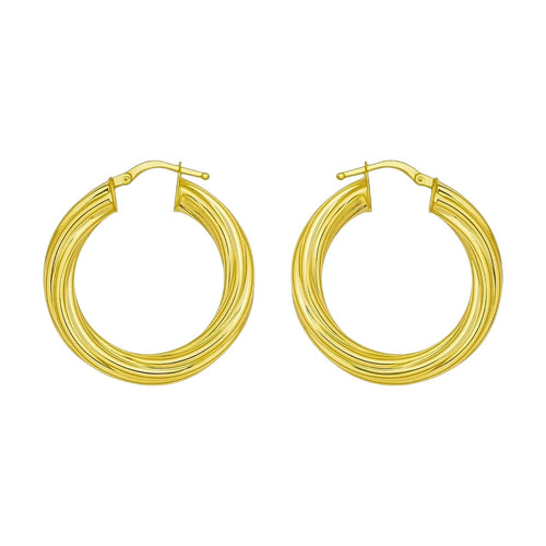 14K Yellow Gold Full Twist Medium Hoop Earrings