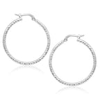 14k White Gold Tube Textured Round Hoop Earrings(1.5x25mm)