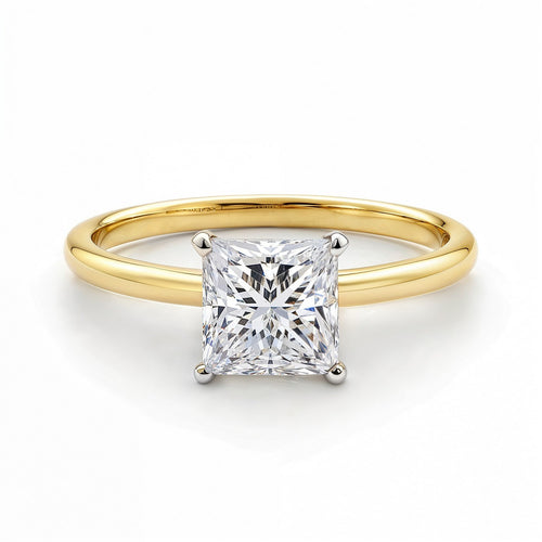 1.50Ct Princess Lab Grown IGI G/VS1 Diamond Ring in 10K Yellow Gold