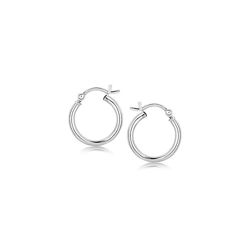 Polished Sterling Silver and Rhodium Plated Hoop Earrings (2x15mm)