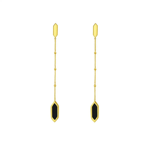 14K Yellow Gold Hexagon Onyx Drop Earrings