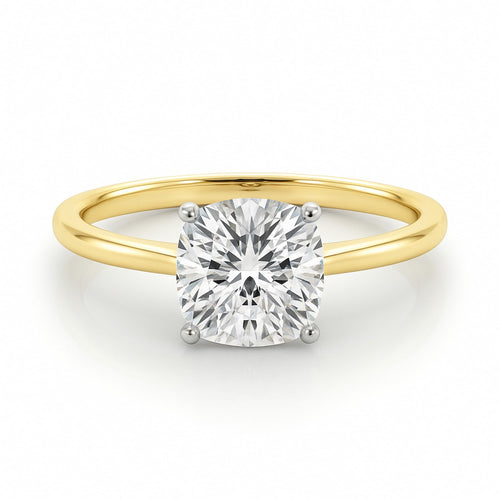 2 Carat Cushion Lab Grown IGI G/VS1 Diamond Solitaire Ring in 14K Yellow Gold