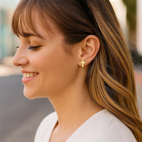 14k Yellow Gold Post Earrings with Crosses