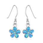 Sterling Silver Flower Dangle Earrings with Opal