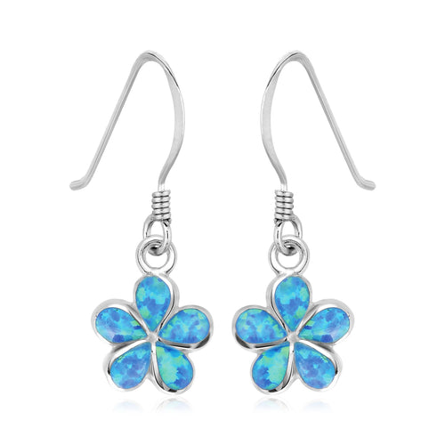 Sterling Silver Flower Dangle Earrings with Opal